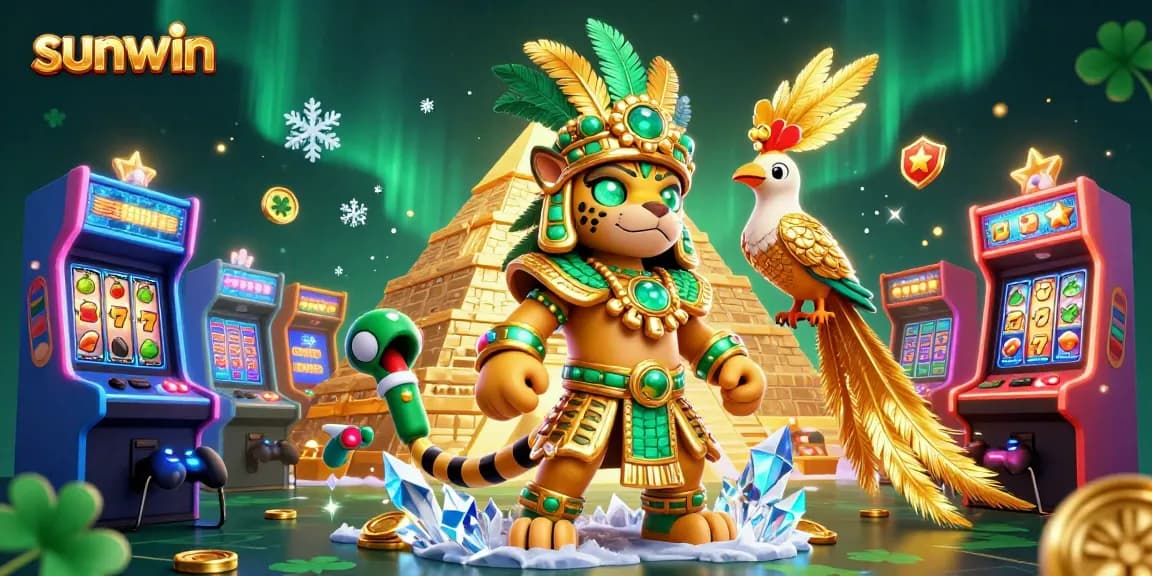 Play vibrant and engaging games at sunwin, featuring a Mayan priest and casino elements in a lively arcade.