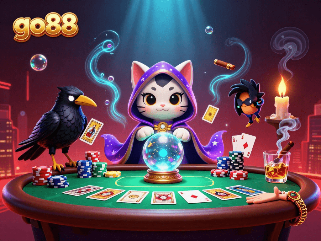 Experience the thrill of go88 with dynamic characters and rich casino elements in a captivating scene.