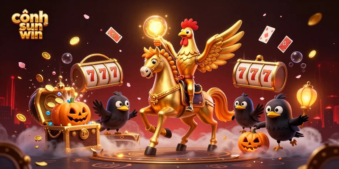 Enhance your gaming with cổng sun win featuring a golden rooster and thrilling casino elements in a vibrant 3D scene.