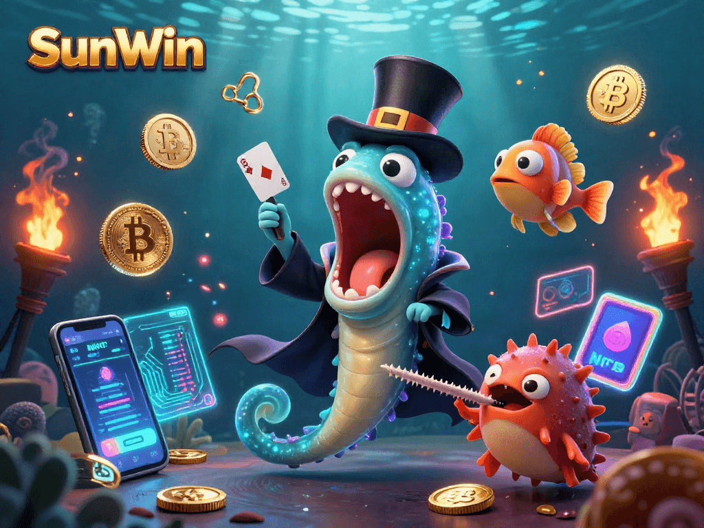 Engage with SunWin's thrilling casino atmosphere featuring dynamic characters and crypto elements.