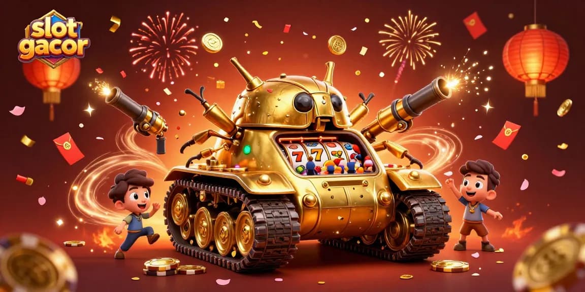 Experience electrifying slot gacor action with a unique casino scene featuring vibrant characters and festive elements.