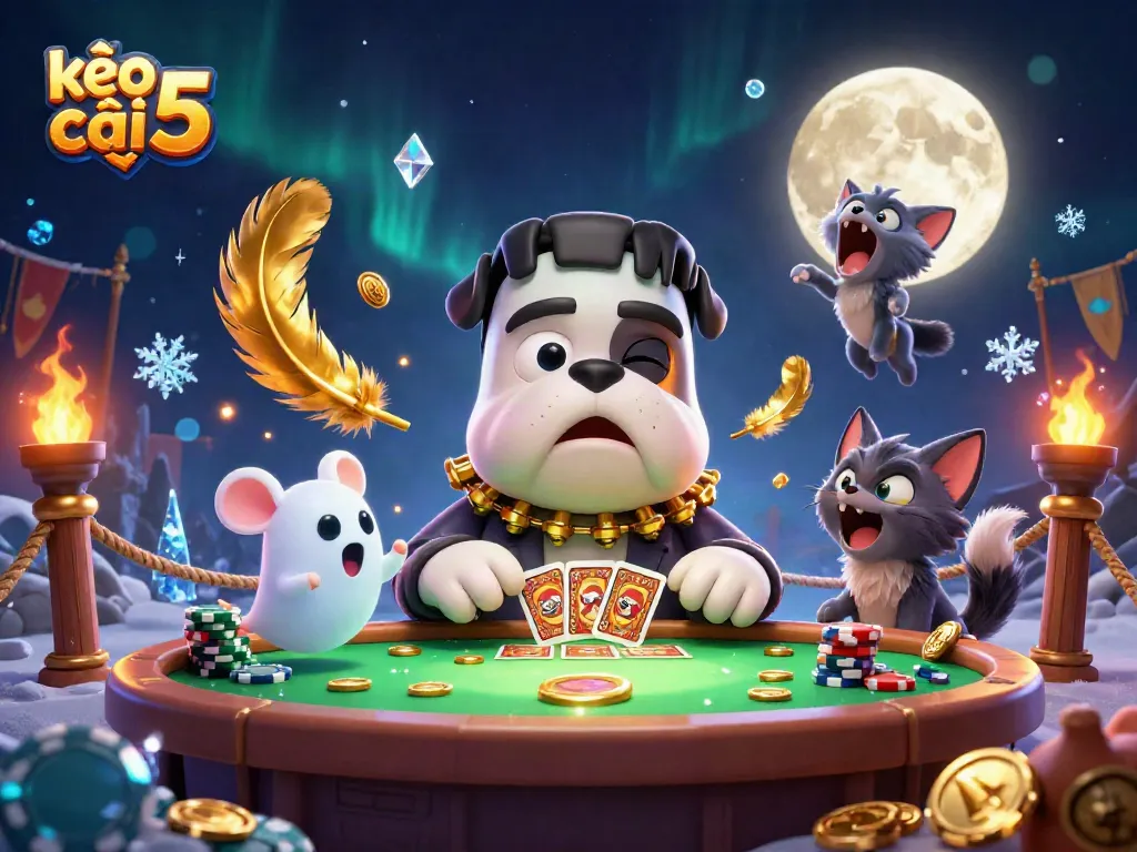 Engage with thrilling kèo nhà cái 5 action featuring vibrant characters at a spooky casino table.