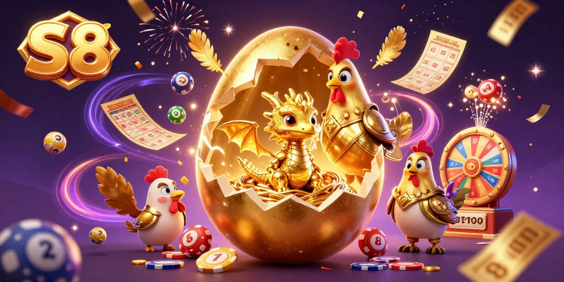 Engage with S8 gaming excitement featuring a golden dragon surrounded by vibrant lottery elements.