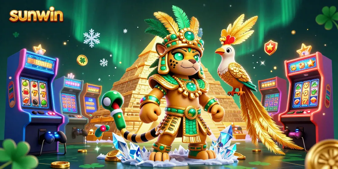 Play vibrant and engaging games at sunwin, featuring a Mayan priest and casino elements in a lively arcade.