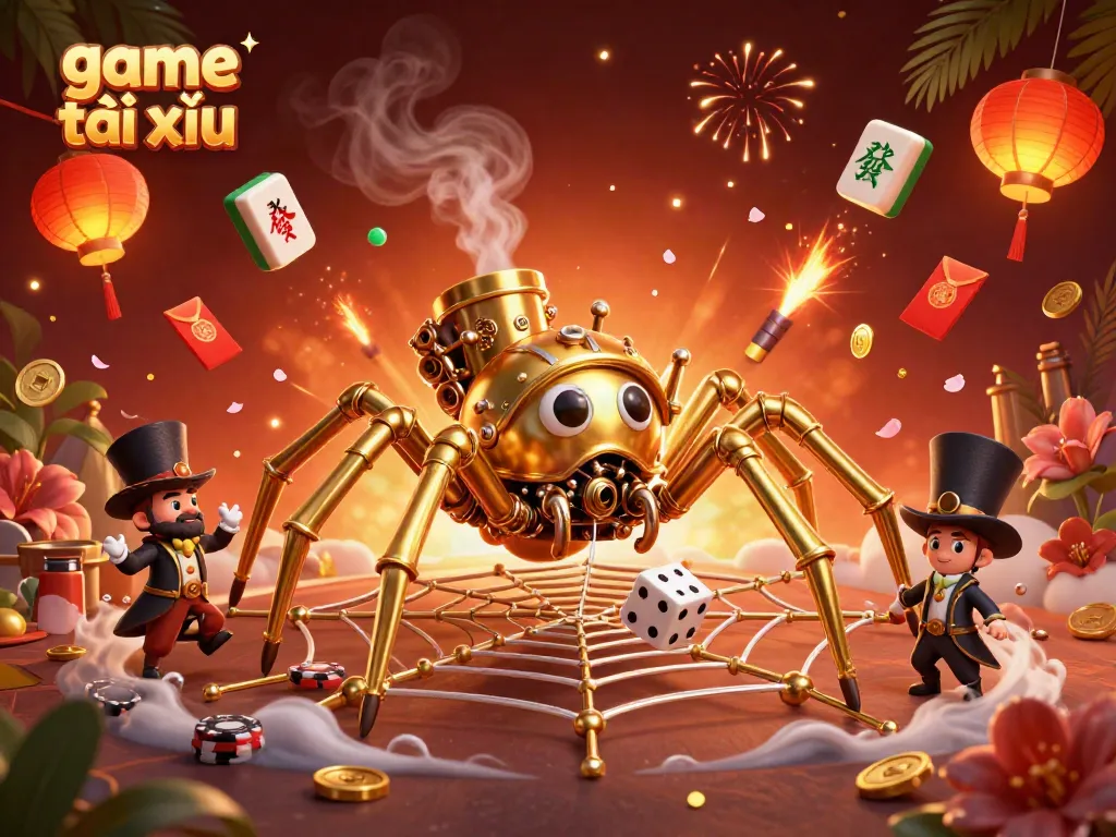 Experience the excitement of game tài xỉu with a vibrant 3D illustration showcasing steampunk elements and dynamic casino imagery.