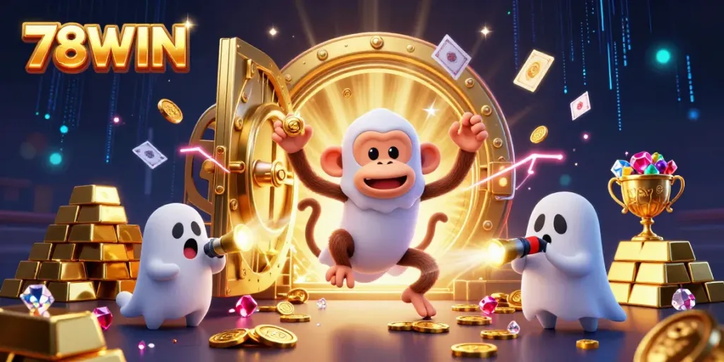 Experience thrilling action at 78WIN, where ghostly characters interact in a vibrant casino setting.