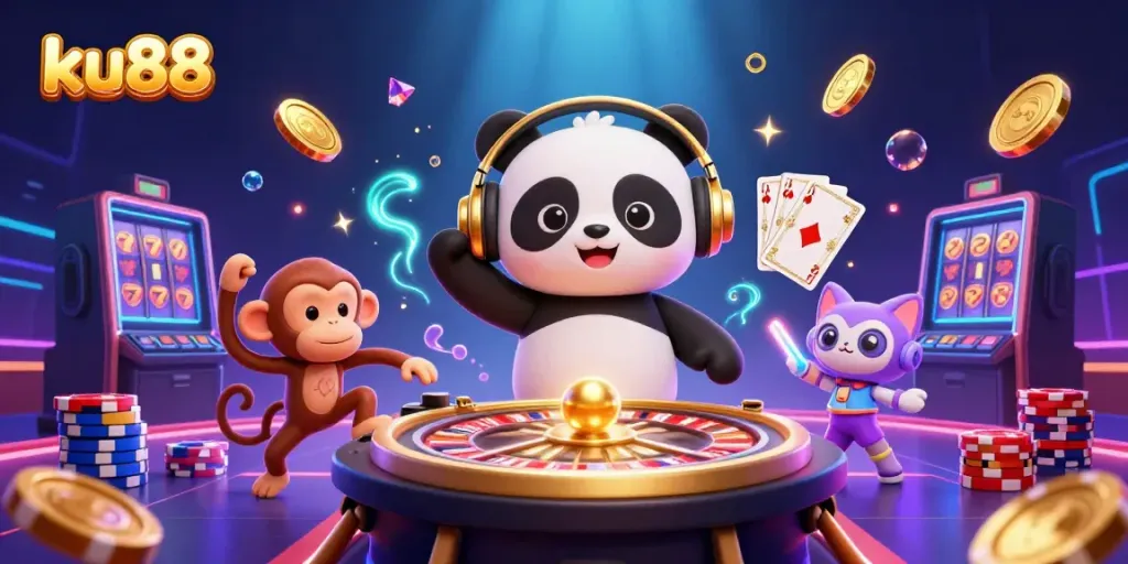 ku88 brings a lively casino atmosphere with vibrant characters in an engaging scene.