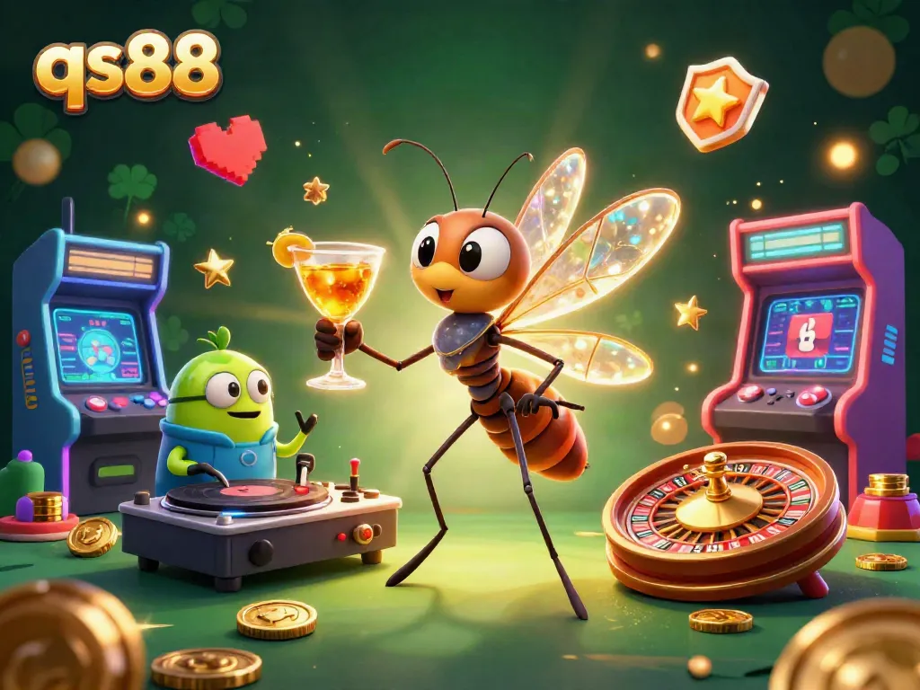 Experience the excitement of qs88 with vibrant characters and casino elements in this dynamic illustration.