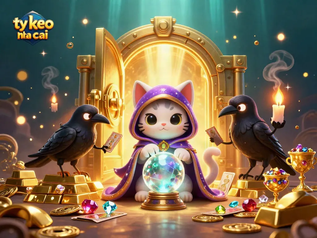 Experience vibrant ty le keo nha cai with an energetic 3D casino-themed illustration featuring mystical characters and treasure.
