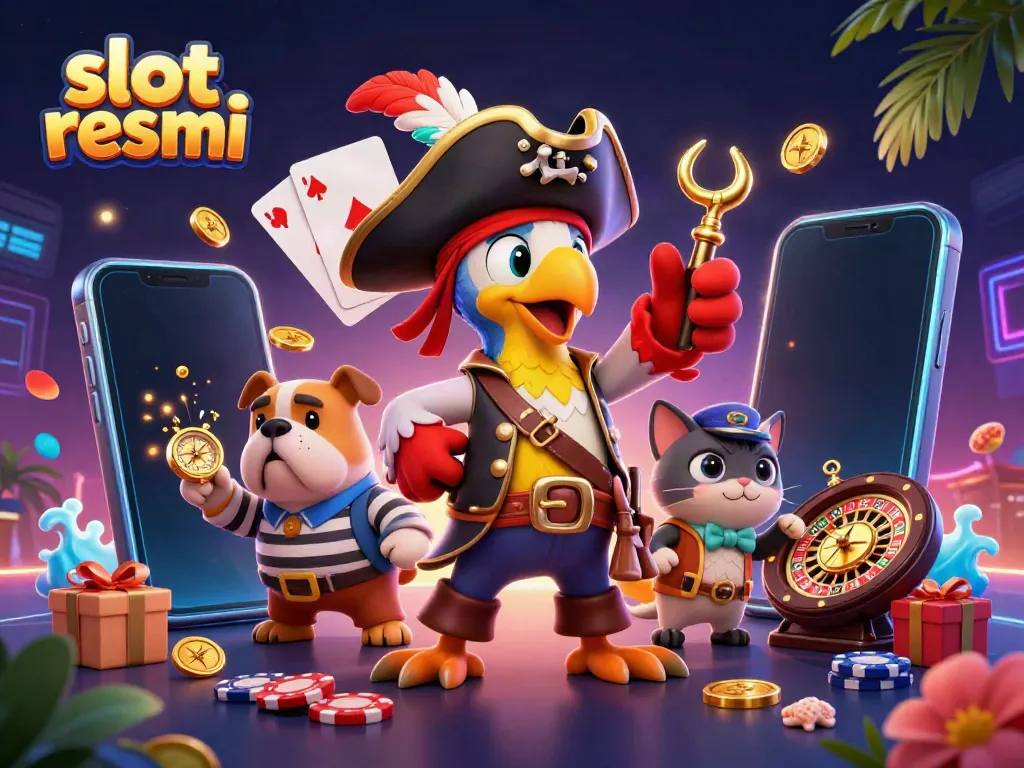 Engage with slot resmi through pirate-themed 3D illustration featuring vibrant gameplay elements.