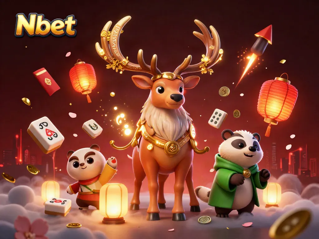 Experience Nbet's dynamic casino atmosphere with a whimsical 3D illustration of gaming symbols.