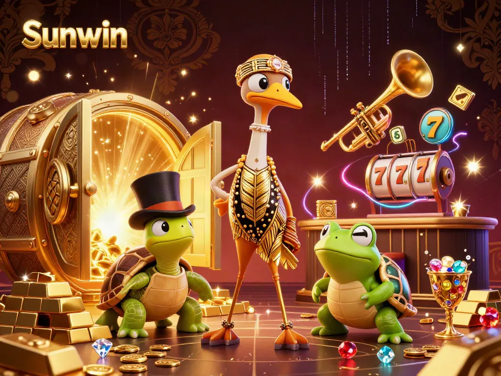 Experience the thrill of winning at Sunwin, featuring a vibrant casino scene with exciting game elements.