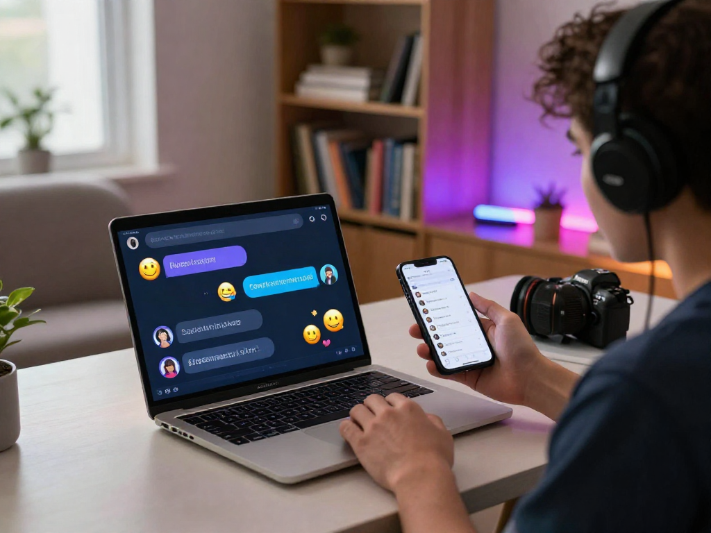 Engaging NSFW AI chat interface on a modern laptop, featuring playful interaction and vibrant ambiance.