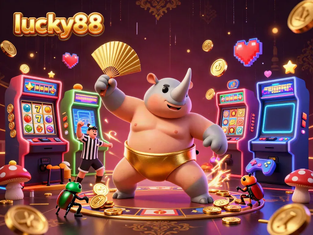 Spin the lucky88 slots with a sumo beetle champion and flying coins for big wins