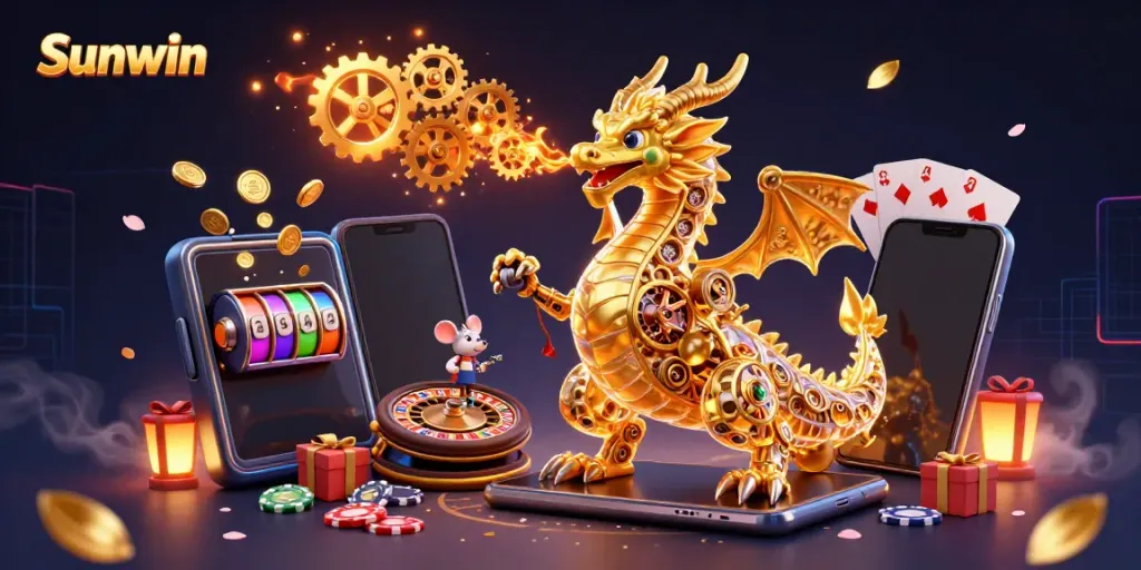 Engage with Sunwin's thrilling gaming experience through a vibrant casino scene.