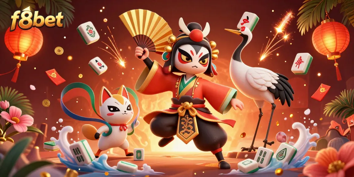 Engage with f8bet's exciting atmosphere featuring vivid characters and casino elements in a vibrant illustration.