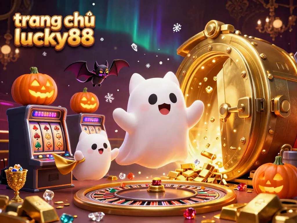 Spin and win at trang chủ lucky88 with a vibrant casino scene showcasing dynamic slots and ghostly fun.