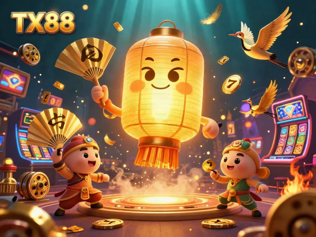 Engage players with TX88's vibrant night market casino experience featuring a golden lantern spirit and interactive gaming elements.