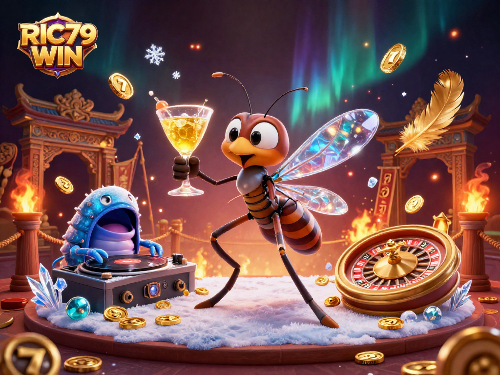 Experience thrilling gameplay with RIC79 WIN at a vibrant casino featuring unique characters.