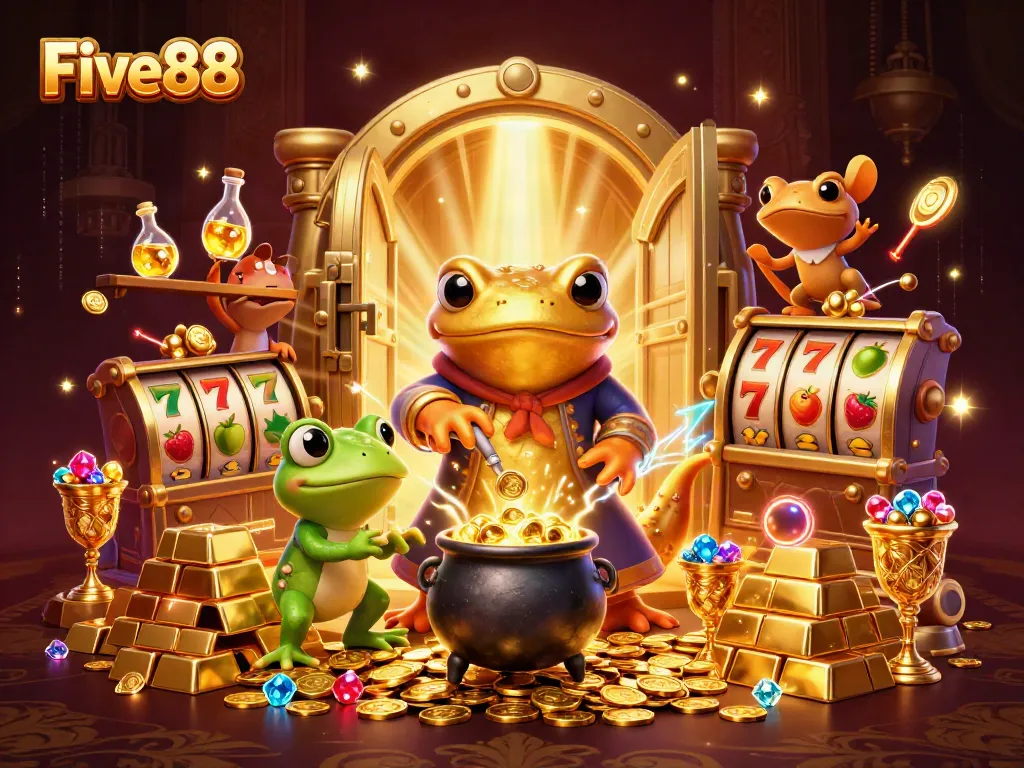 Experience the thrill of Five88 with golden treasures and immersive casino elements in stunning detail.