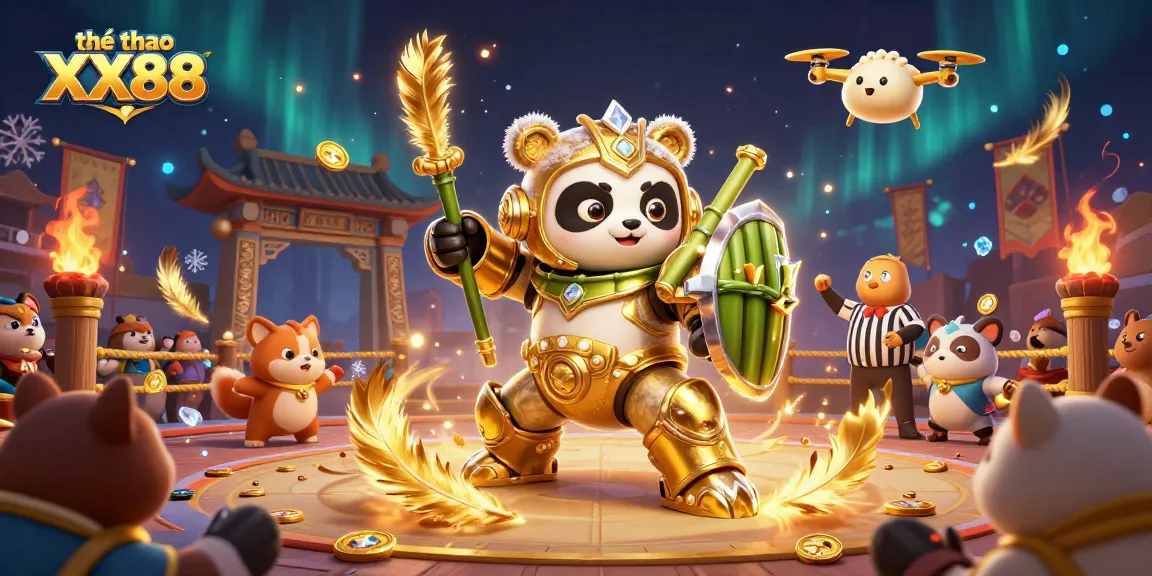 Experience thể thao XX88 with dynamic action, golden panda, and a vibrant betting arena.