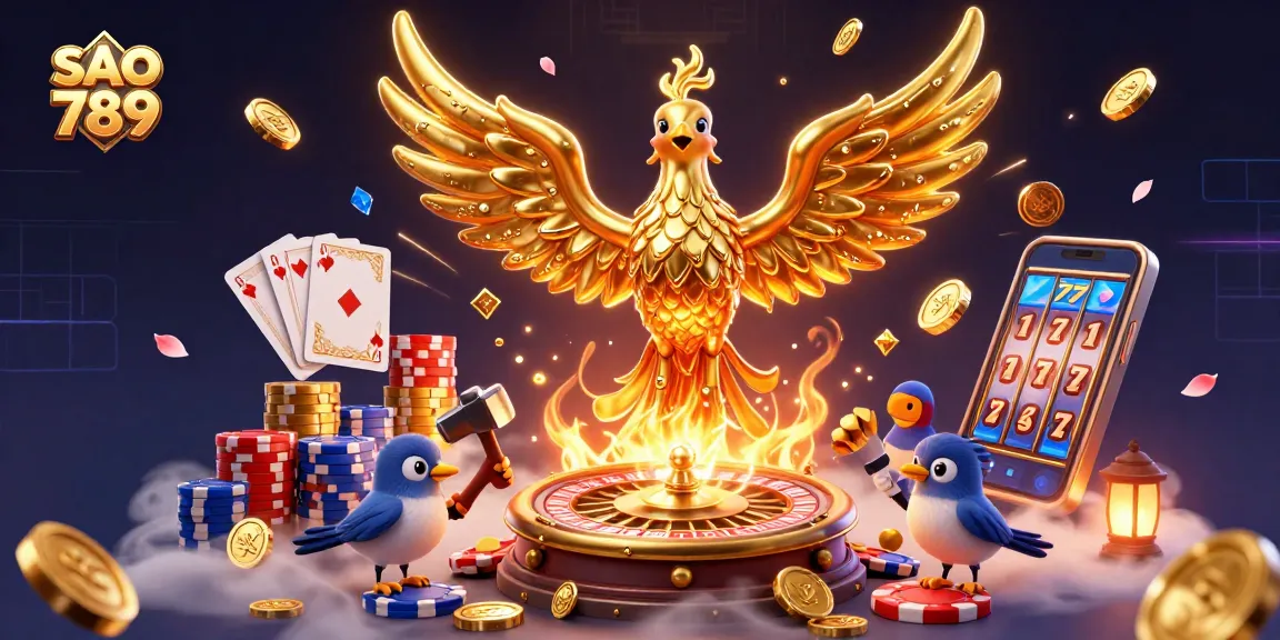 Experience the excitement of sao 789 with a molten golden phoenix and vibrant casino elements.