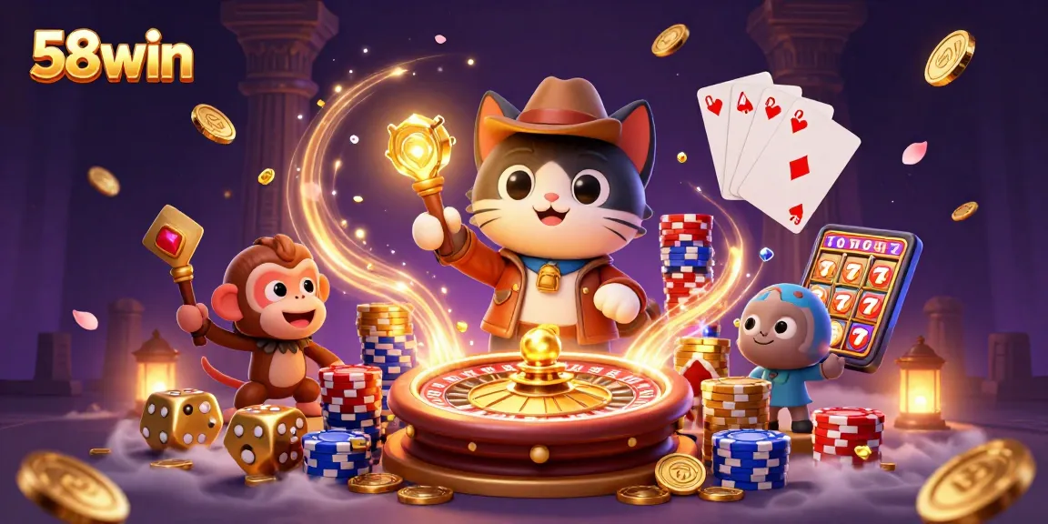 Embark on adventures with 58win as the explorer cat unveils casino treasures amid dazzling visuals.
