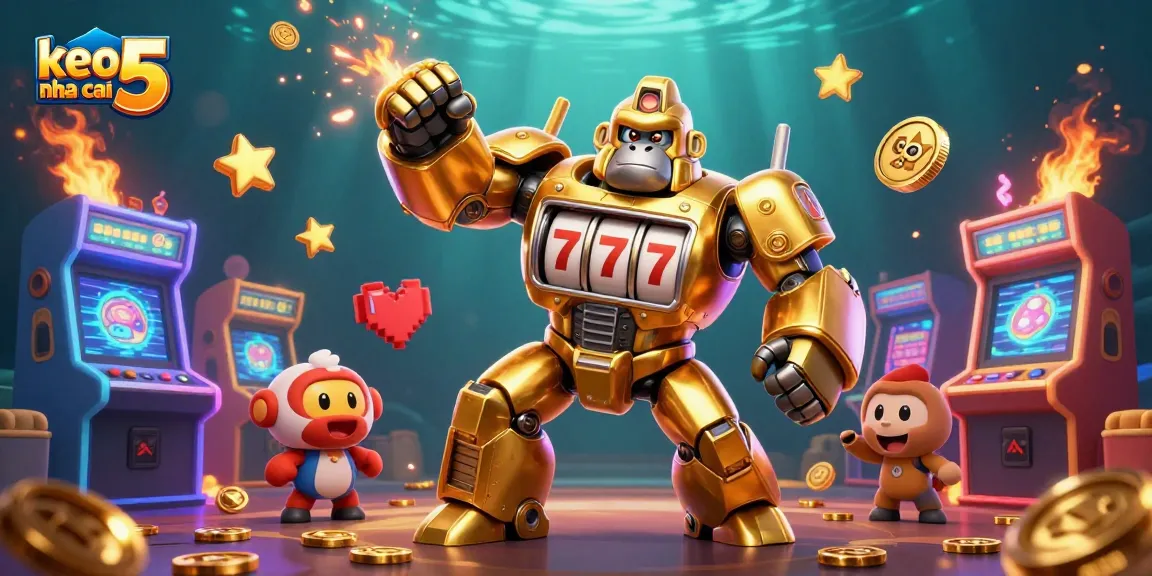 Engage in thrilling gaming action with the keo nha cai 5, as a golden gorilla mech showcases slot elements.