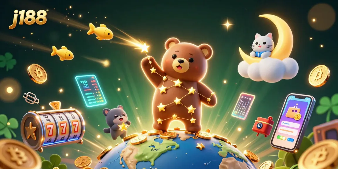 Experience the excitement of j188 with vibrant characters scooping coins amidst casino games and crypto elements.