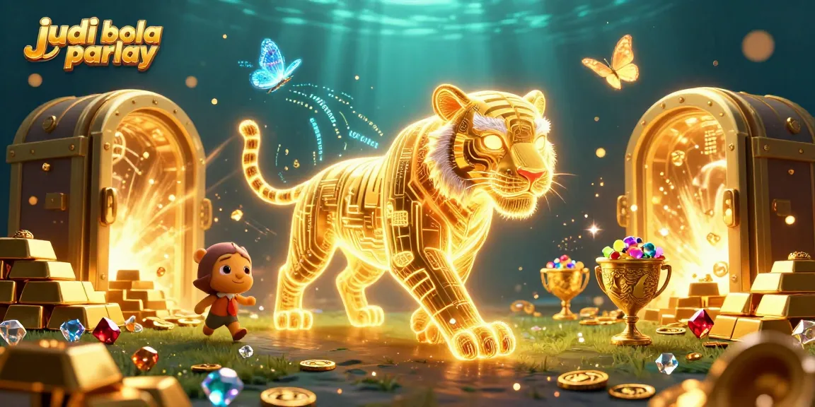 Engage in judi bola parlay with vibrant visuals of a golden tiger in a digital betting landscape.