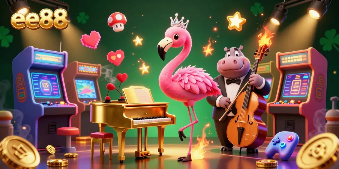 Experience the vibrant energy of the ee88 casino scene with animated characters and sparkling game elements.