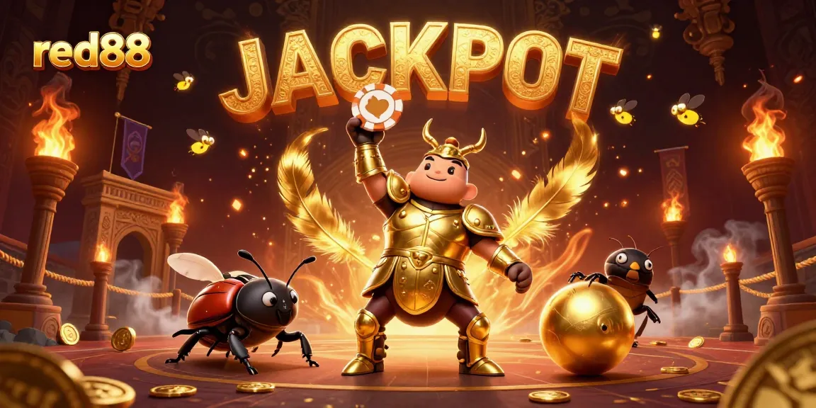 Experience victory at red88 with a vibrant, celebratory 3D scene showcasing a cartoon beetle in casino glory.
