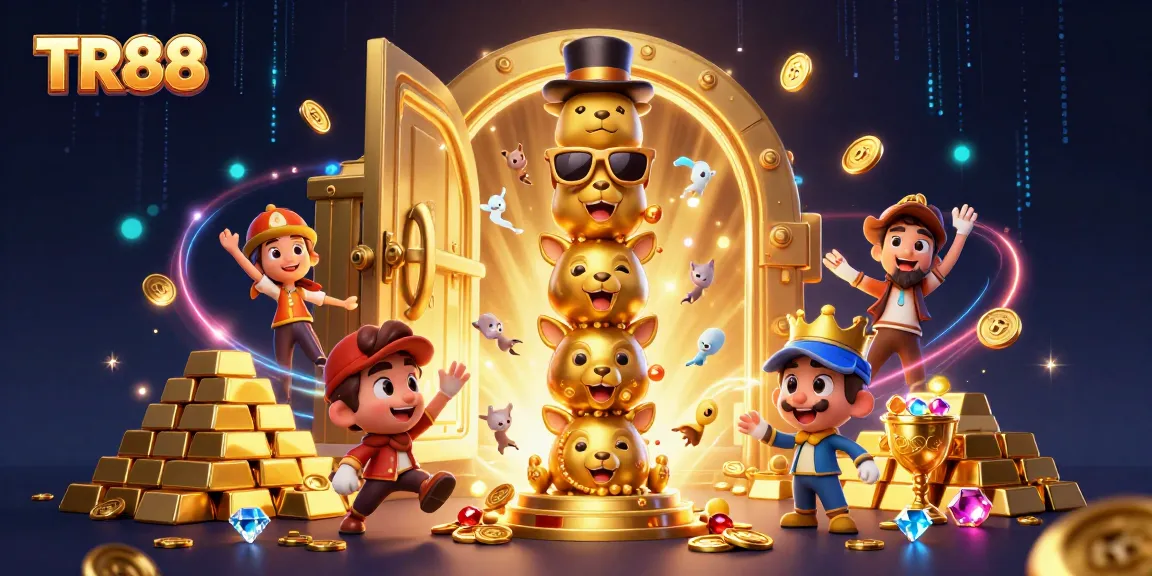 Experience thrilling wins at TR88 with a vibrant casino scene filled with treasure and excitement.