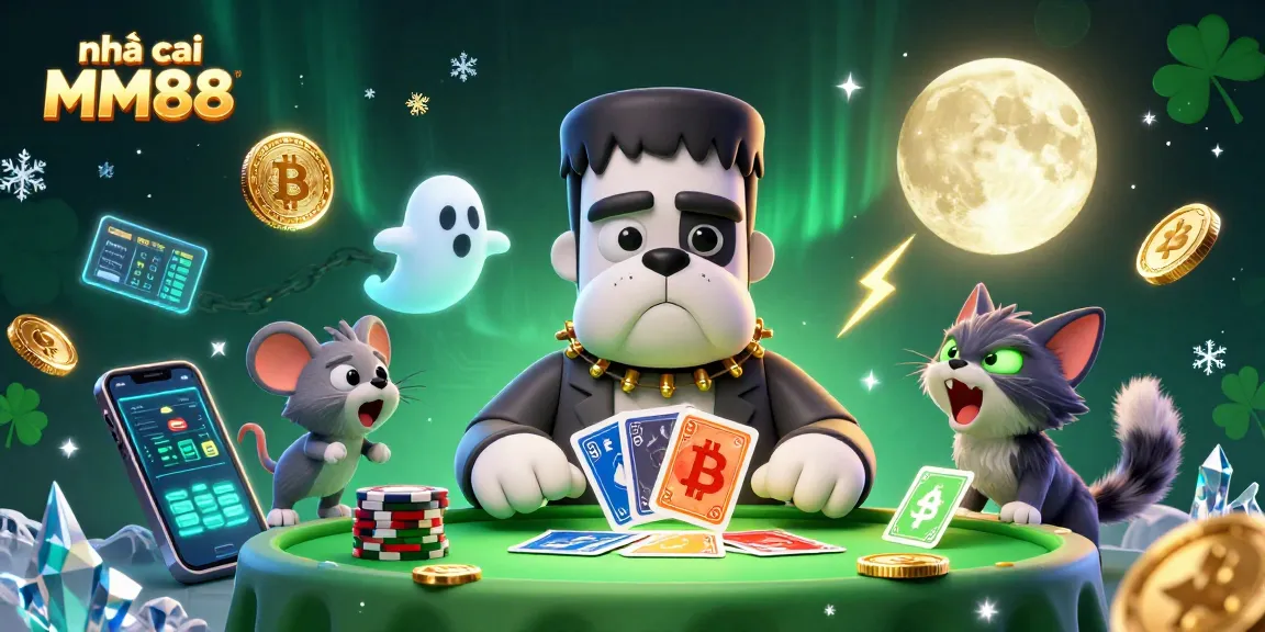 Experience the excitement of house MM88 with vibrant gaming characters and crypto elements in action.