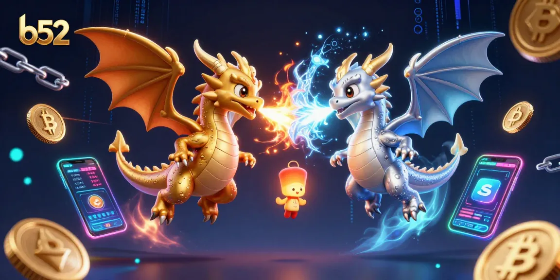 B52 players engage in thrilling dragon battles with vibrant cryptocurrency elements in a magical atmosphere.