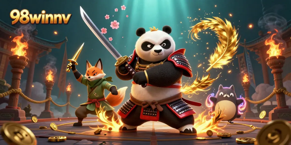 Engage in thrilling action at 98winnv as a samurai panda takes center stage in an exciting casino battle.