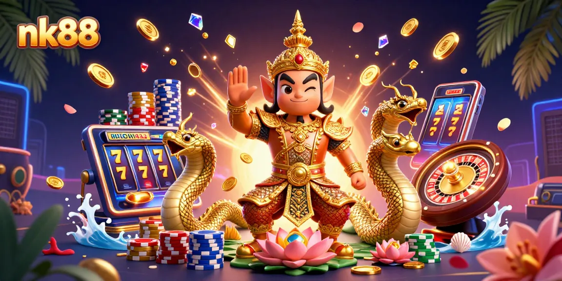 Experience thrilling wins with nk88, featuring vibrant characters and dynamic casino elements.
