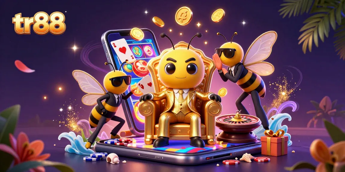 Engage with tr88 adventures in a vibrant casino scene showcasing a bumblebee mob boss and dynamic game elements.