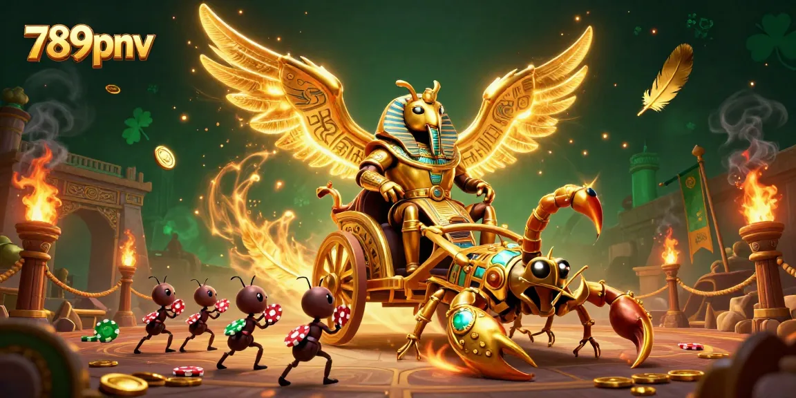 Engage with 789pnv's thrilling slots and gaming experiences featuring a golden scarab beetle illustration.