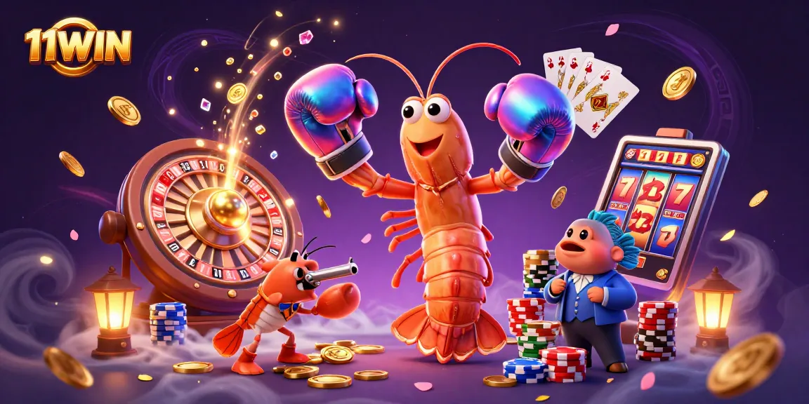 Spin to win with 11WIN's vibrant 3D casino scene, showcasing dynamic characters and rich gambling elements.